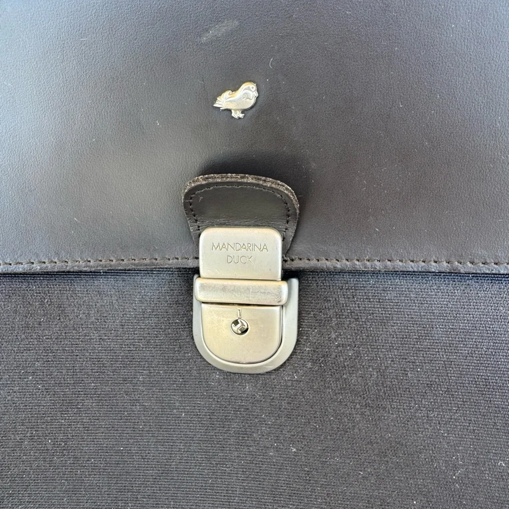 Mandarina Duck Black Leather Briefcase with Top Handle